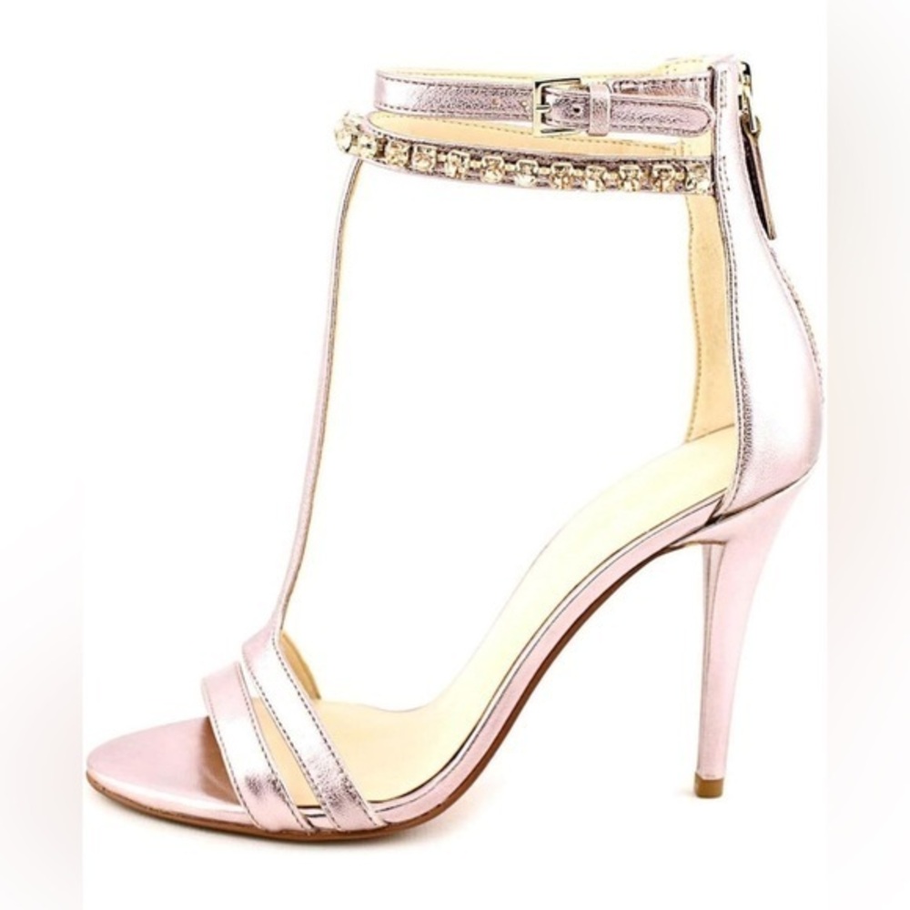 Nine West Women's Dana Metallic Leather Heeled Sandal Purple 9